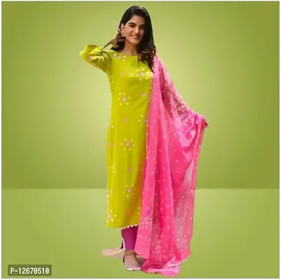 Stylish Cotton Straight Self Design Kurta, Bottom and Dupatta Set For Women-thumb3