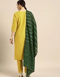 Stylish Cotton Blend Straight Self Design Kurta, Bottom and Dupatta Set For Women-thumb1