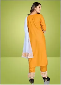 Stylish Cotton Straight Self Design Kurta, Bottom and Dupatta Set For Women-thumb1