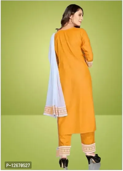 Stylish Cotton Straight Self Design Kurta, Bottom and Dupatta Set For Women-thumb2