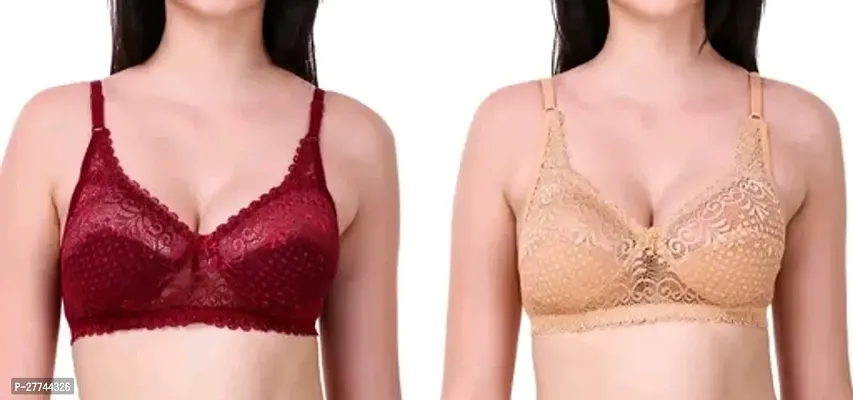 Stylish Multicoloured Cotton Blend Lace Bras For Women Pack Of 2-thumb0