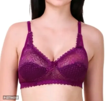 Stylish Purple Cotton Blend Lace Bras For Women-thumb0