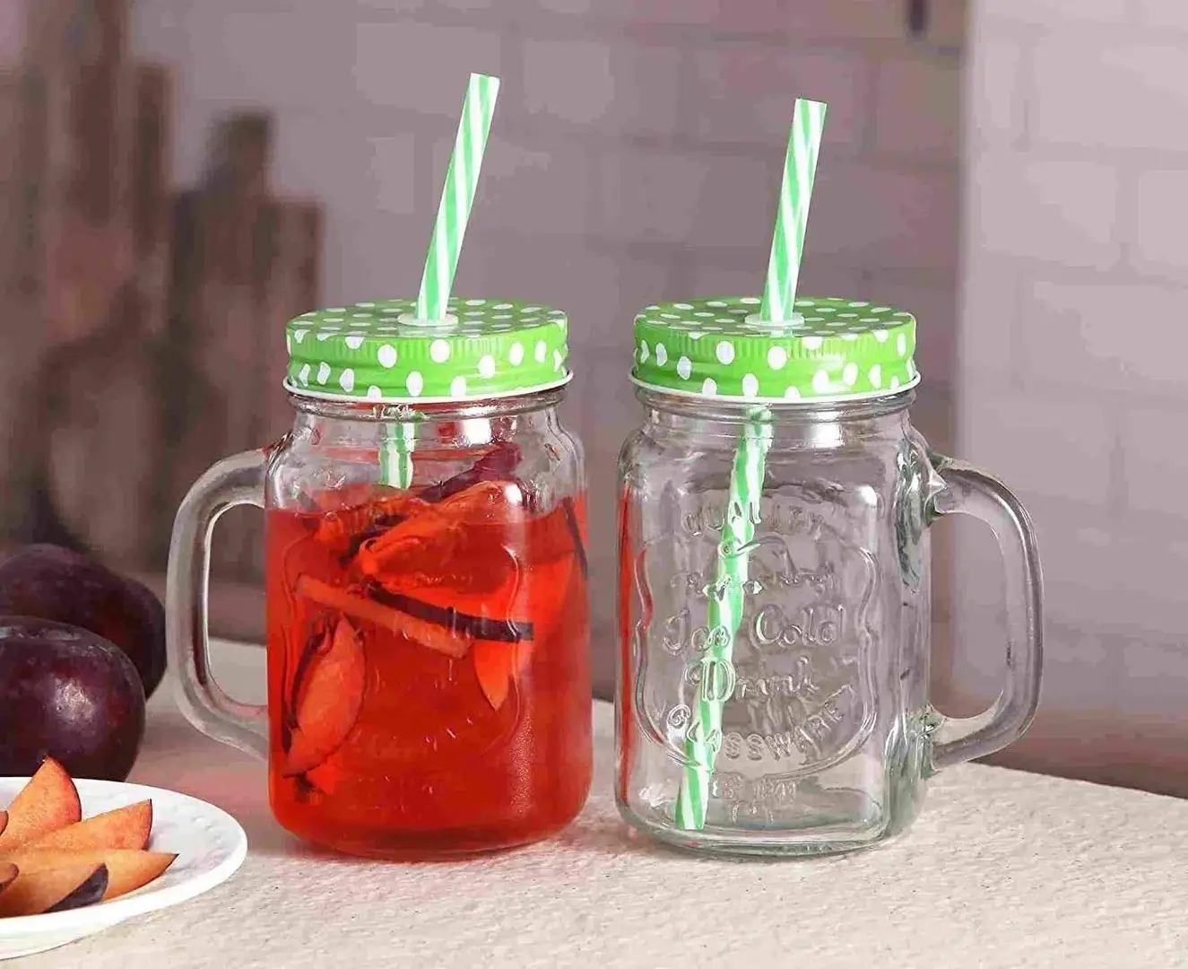 Buy Saaikee Set of 4 Mason Jar with Lid and Straw, Juice Jar With Straw and  Handle, 500 ML Pack of 4 Online at Best Prices in India - JioMart.