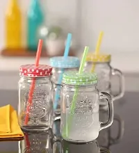 Mason Jars With Handle Lid And Straw | Juice Jars With Straw | Smoothie Jar | Glass Jar With Straw | Mug With Straw | Coffee Jar | Straw Glass (450 ml, Multi color)-thumb3