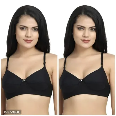 Stylish Black Hosiery Solid Bras For Women Pack Of 2