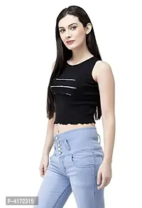 Fashionable Black Cotton Lycra Solid  Crop Length Top For Women-thumb1