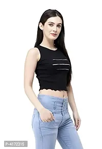 Fashionable Black Cotton Lycra Solid  Crop Length Top For Women-thumb2