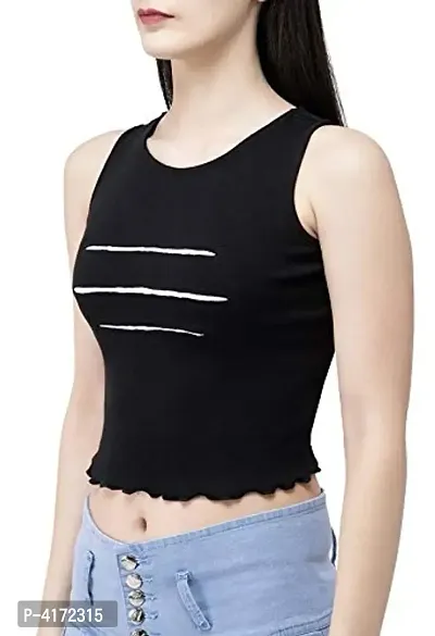 Fashionable Black Cotton Lycra Solid  Crop Length Top For Women-thumb5