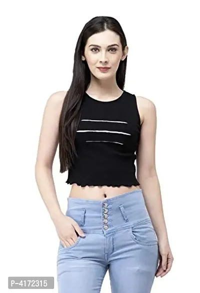 Fashionable Black Cotton Lycra Solid  Crop Length Top For Women-thumb0