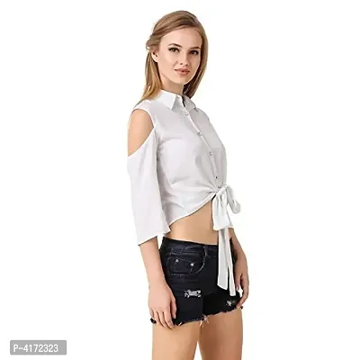 Fashionable White Crepe Solid  Crop Length Shirt For Women-thumb3