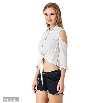 Fashionable White Crepe Solid  Crop Length Shirt For Women-thumb2