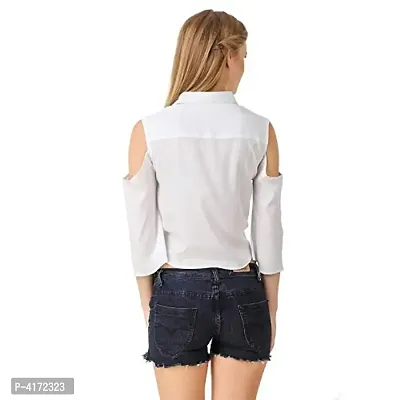 Fashionable White Crepe Solid  Crop Length Shirt For Women-thumb4