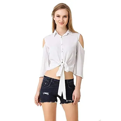 Fashionable Crepe Solid  Crop Length Shirts