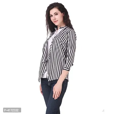 Fashionable Multicoloured Crepe Striped  Regular Length Shirt For Women-thumb2