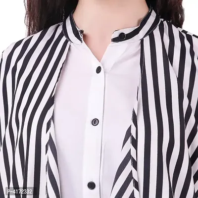 Fashionable Multicoloured Crepe Striped  Regular Length Shirt For Women-thumb5