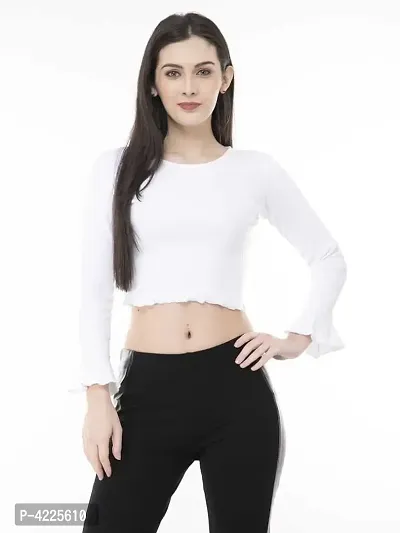 Stylish Cotton Lycra Solid White Crop Top