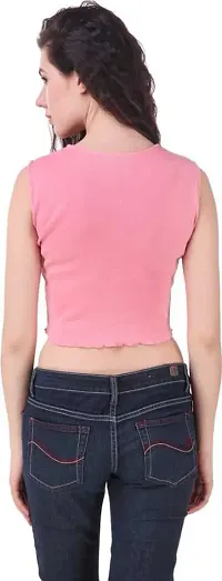 Stylish Pink Cotton Lycra Solid Crop Top For Women-thumb2