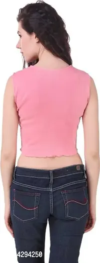 Stylish Pink Cotton Lycra Solid Crop Top For Women-thumb3