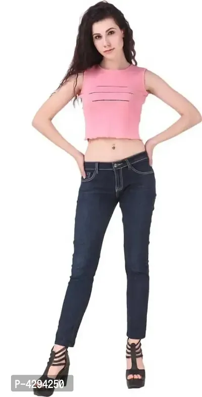 Stylish Pink Cotton Lycra Solid Crop Top For Women-thumb5