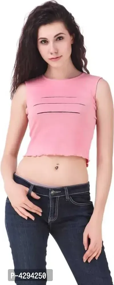 Stylish Pink Cotton Lycra Solid Crop Top For Women-thumb0