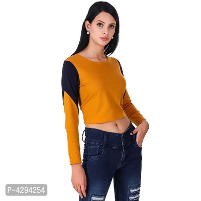 Stylish Yellow Cotton Solid Crop Top For Women-thumb3