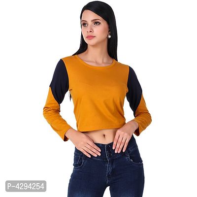 Stylish Yellow Cotton Solid Crop Top For Women-thumb0