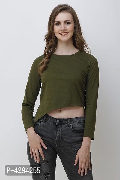 Stylish Olive Cotton Solid Top For Women