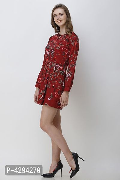 Stylish Red Crepe Printed A-Line Dress For Women-thumb2