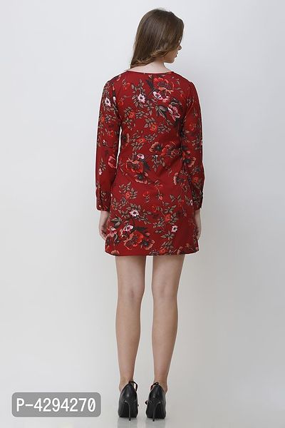 Stylish Red Crepe Printed A-Line Dress For Women-thumb4