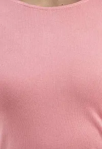 FAIRIANO Women's Cotton Lycra Round Neck Full Sleeves Solid Boxy Fit Crop Top Pink-thumb4