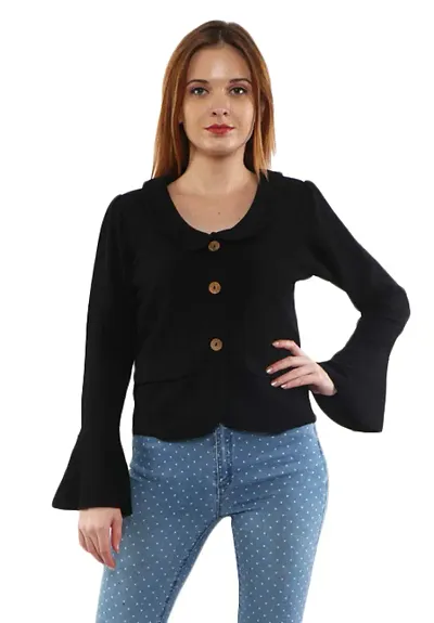 Fairiano Women's Black Full Sleeve Flare Coat / Blazer
