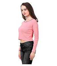 FAIRIANO Women's Solid Cotton Lycra Full Sleeve Pink Slim fit Crop Top-thumb2