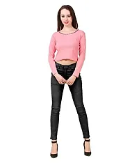 FAIRIANO Women's Solid Cotton Lycra Full Sleeve Pink Slim fit Crop Top-thumb3