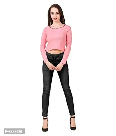 FAIRIANO Women's Solid Cotton Lycra Full Sleeve Pink Slim fit Crop Top-thumb4