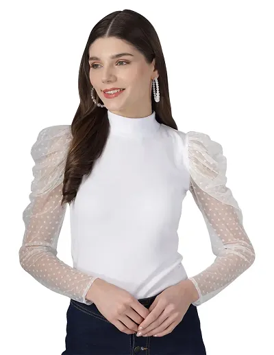 FAIRIANO Casual Puff Sleeves Solid Women Top