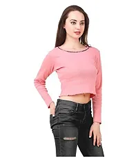 FAIRIANO Women's Solid Cotton Lycra Full Sleeve Pink Slim fit Crop Top-thumb1
