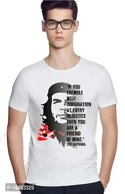 Men's Regular Fit Round Neck White Half Sleeve | Guerrilla Leader Che Guevara Fan | Printed Design T-Shirt (Medium)-thumb0