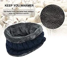 FATON Collection Ultra Soft Unisex Woolen Beanie Cap Plus Muffler Scarf Set for Men Women Girl Boy - Warm, Snow Proof - 20 Degree Temperature (Navy Blue)-thumb2