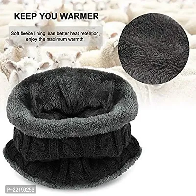 Unisex Solid Black Bannie Woolen Cap and Neck warmer scarf suitable for Winters for mens and womens-thumb4