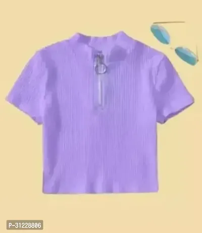 Stylish Purple Cotton Blend Solid Top For Girls-thumb0