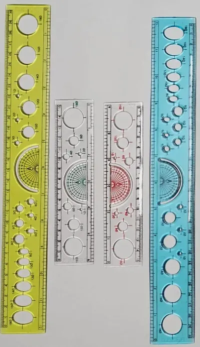 FIRST CLICK Ruler Scales 12 Scales 2 pcs  6 Scale 2 pcs With Transparent DRoundOval Circle Inbuilt Set of 4 pcs Rulers