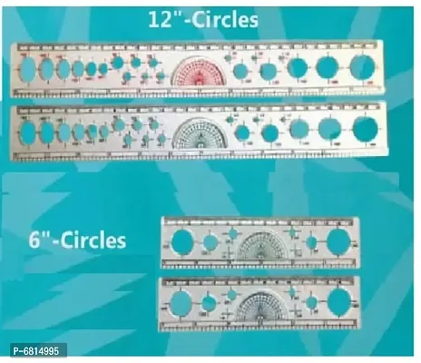 FIRST CLICK Ruler Scales 12 Scales 2 pcs  6 Scale 2 pcs With Transparent DRoundOval Circle Inbuilt Set of 4 pcs Rulers-thumb3