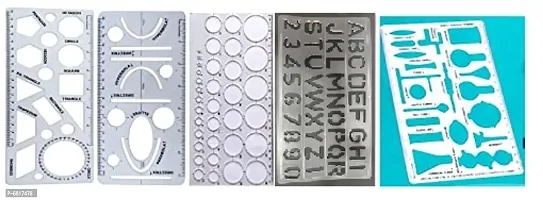 FIRST CLICK Shapes Stencil 10x24 cm / Parabola Templates 10x19.6 cm / Art Circle Master with 35 Circles 11.5x23.5 cm / Alphabets Lettering Stencil 30 mm / Science Stencil 15x22 cm Set of 5 pcs-thumb0