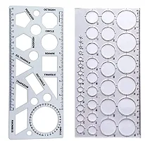 FIRST CLICK Shapes Stencil 10x24 cm / Parabola Templates 10x19.6 cm / Art Circle Master with 35 Circles 11.5x23.5 cm / Alphabets Lettering Stencil 30 mm / Science Stencil 15x22 cm Set of 5 pcs-thumb1