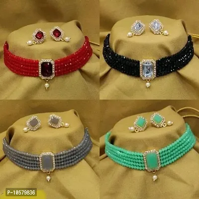 Stylish Multicoloured Crystal Jewellery Sets For Women