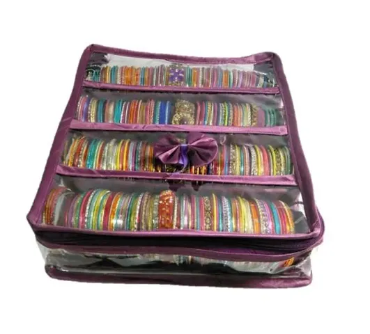 Jewellery Organizer Folding 4 bangler box Churi Bangle Pouch Storage box Jewellery Vanity Box (purple)