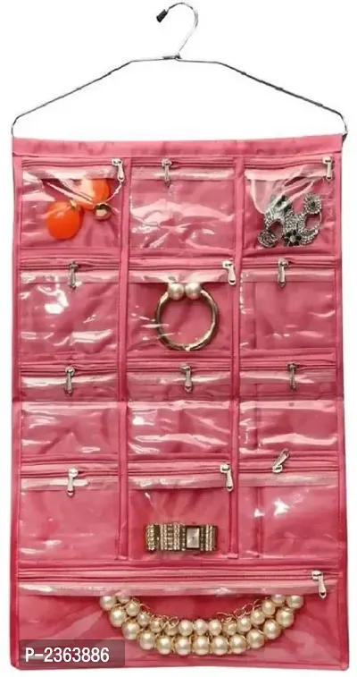 13 Pocket Hanging Organizer, Stationery , Jewelry . Accessories Organizer (Pink)-thumb0