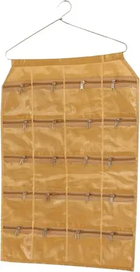 Satin 20 Pocket Wall Hanging Jewellery Organizer Accessories Organizer (Gold)-thumb1