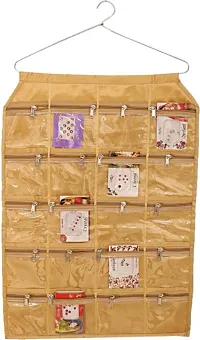 Satin 20 Pocket Wall Hanging Jewellery Organizer Accessories Organizer (Gold)-thumb2