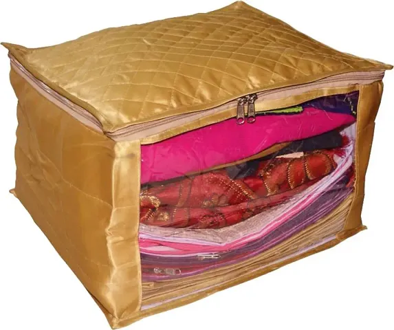 nbsp;Satin Saree Cover Extra Large Jumbo 12 inch Quilted Saree Salwar Suit Cover Garment Covernbsp;(Gold)